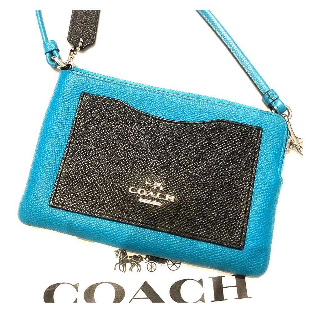 Coach Blue and Black Color Block Wristlet